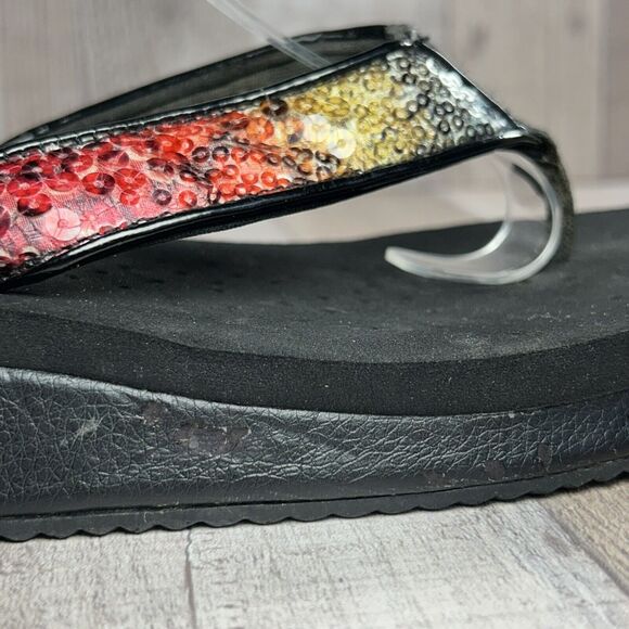 Volatile Y2K Women's Platform Sandal Flip Flop Thong Sequin Slip On Black Size 8 - Picture 11 of 16